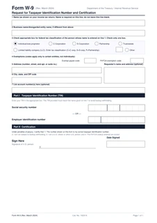 IRS Form W-9 Taxpayer ID Template Preview